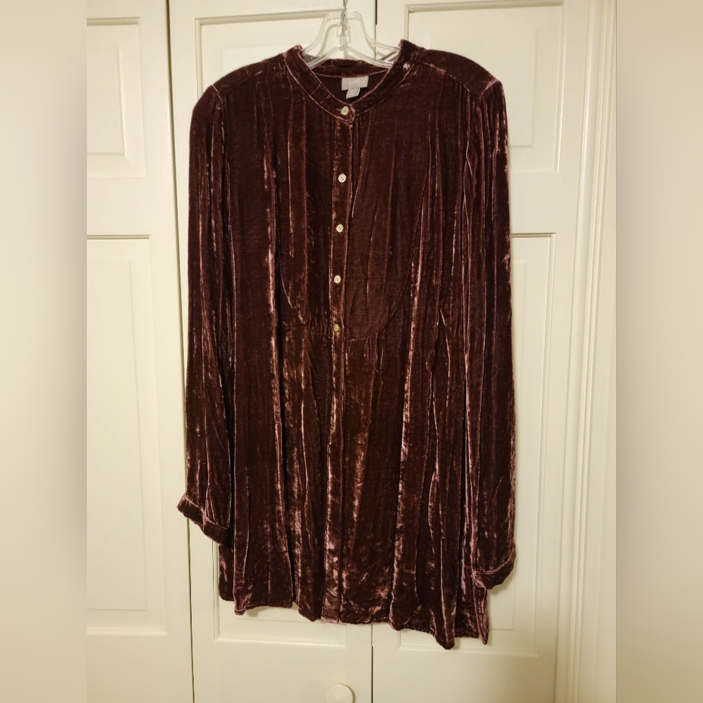 J. Jill Women's Burgundy Velvet Shirt Suze Medium Tall NWOT